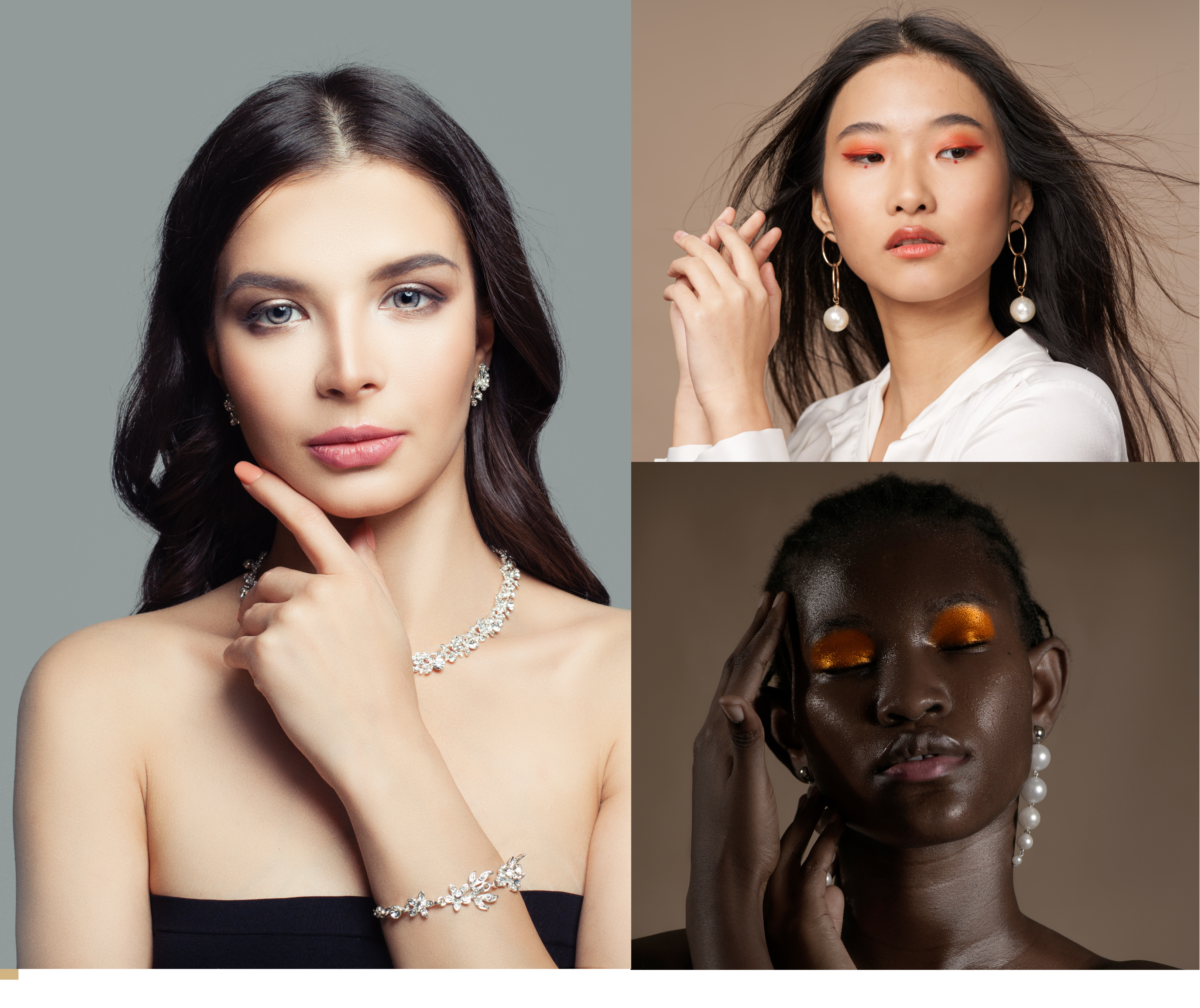 Part Of Female Face With Beautiful Golden Jewelry On Body And Bright  Make-up - Posing At Studio Stock Photo, Picture and Royalty Free Image.  Image 63377140.